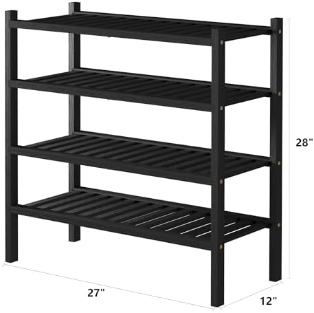 ROMGUAR CRAFT 4 Tier (Thick) Bamboo Shoe Rack for Closet Free Standing Wood Shoe Shelf for Entryway Small Space Stackable 27"x12"x28" (Blackl) - Image 3