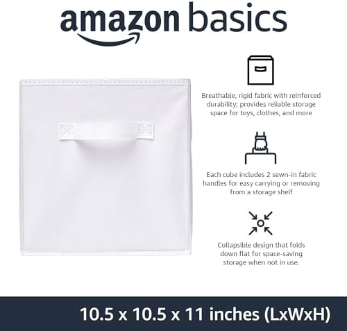 Amazon Basics Collapsible Fabric Storage Cubes Organizer with Handles,Sturdy,White,10.5-x-10.5-x-11-inch,6 Count (Pack of 5) - Image 2