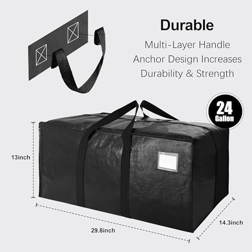 VELVETSURE 12 Pack Heavy Duty Extra Large Moving Bags W/Backpack Straps - Strong Handles & Zippers, Storage Totes For Space Saving, Fold Flat, Alternative to Moving Box and Storage Bin, Black - Image 2