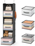 6-Shelf Hanging Closet Organizer with 3 Drawers & Side Pockets, Gray | Non-woven fabric, tool-free setup, ideal for bedrooms/dorms/RVs, 3 foldable transparent drawers for easy access by BIEBOS