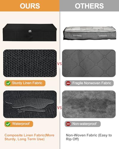 punemi 50L Under Bed Storage Containers with Zipper Lid, 3Pack, Black | Sturdy Sides and Bottom wieh Ultra-Thick Fabric and 3 Handles, Foldable Design, for Blanket & Shoe Storage, Clothes Organizer - Image 4