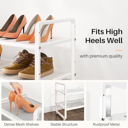 Expandable Metal Shoe Rack for Closet, Entryway & Garage, 2-Tier, White | Adjustable Height for Boots, Stackable Design, Dense Mesh Shelves for Heels, Fits Small Spaces, Apartments and Rentals - Image 5