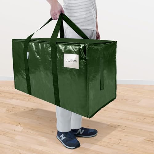 TICONN 4 Pack Extra Large Moving Bags Heavy Duty with Zippers & Carrying Handles, Durable Storage Bags Moving Boxes for Closet Organizers and Storage (4 Pack, Olive) - Image 2