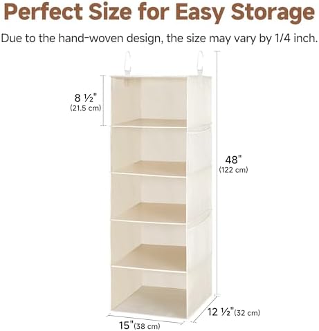 StorageWorks Hanging Closet Organizer for Small Closets, 5 Shelf | Add More Storage to Small Closets with 5 Reinforced Shelves, Perfect for Bedroom, Dorm and RV, Ivory White - Image 3