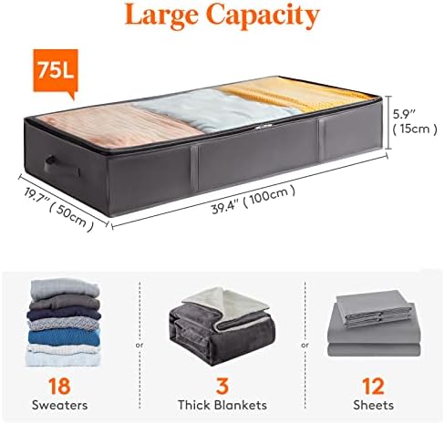 Lifewit 6 Packs Under Bed Storage Containers, Large Capacity Blanket Storage Bags with Reinforced Handles, Organization and Storage for Clothes, Sheets, Towels, Bedroom, Closet, College Dorm, Grey - Image 2