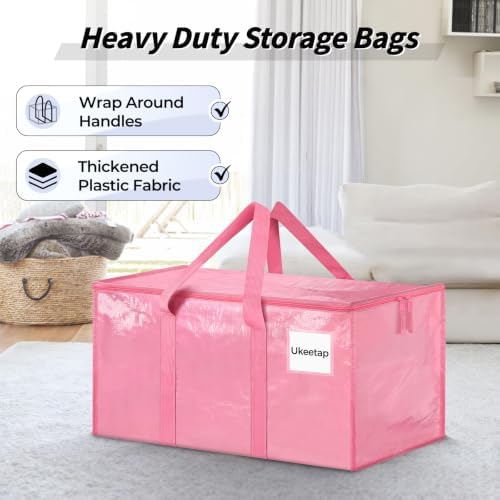8 Pack Extra Large Clothes Storage Bins with Lids, Moving Bags, Pink | Storage Bags with Reinforced Handles & Heavy-Duty Zippers, Moving Boxes Totes for Clothes Packing, Dorms, College Supplies - Image 4