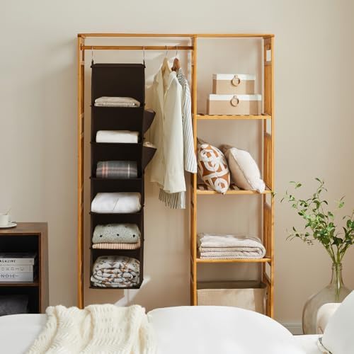 YOUDENOVA Hanging Closet Organizer and Storage, 6-Shelf, Brown | Breathable Fabric, Clothes Organizer with 2 Side Pockets, Hanging Shelves for Closet Storage, Dorm Room Essentials for Guys - Image 2