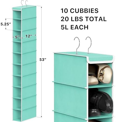 Simple Houseware 10 Shelves Closet Hanging Shoe Organizer, Turquoise | Dual Metal Hooks, Holds Up to 20 lbs, for Narrow Space - Image 3