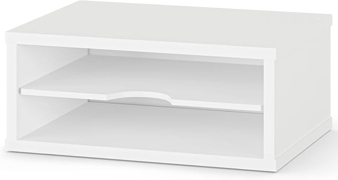 Ballucci File Organizer, 2-Tier Document Paper Sorter, Stackable Wood Desk Organizer Mail Holder, Monitor Stand with Storage Shelves, White - Image 9