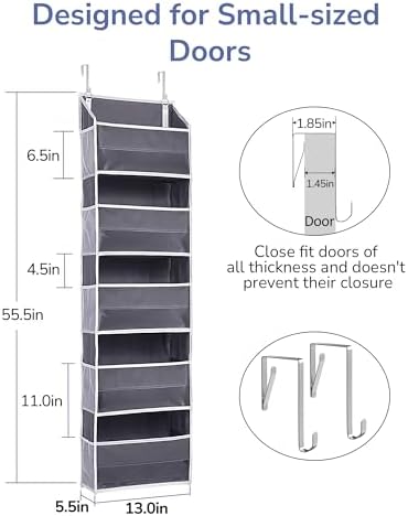 ULG 1 Pack Compact Size Over Door Organizer Slim Door Storage for Small-Sized Doors, 5 Shelves, Dark Gray - Image 3