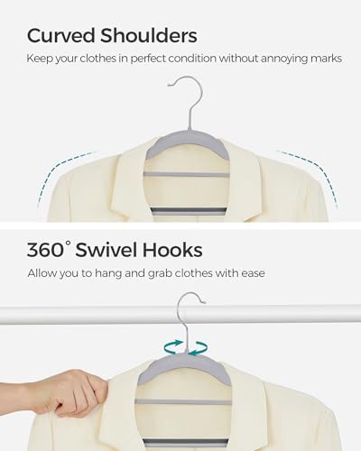 SONGMICS Pack of 50 Coat Hangers, Space-Saving Plastic Clothes Hangers | Non-Slip, 0.2 Inches Slim, 16.5 Inches Wide, 360° Swivel Silver Hook, Light Gray and Dark Gray, UCRP20G50 - Image 4