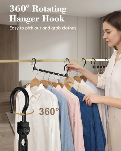 Space Saving Hangers for 144 Clothes, Reinforced Collapsible Hangers | 360° Swivel Hook, Fully Assembled, Hanger Hooks Space Saver for Closet Organizers and Storage, Dorm Room Essentials, Black - Image 6