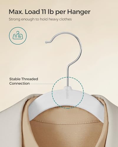 SONGMICS Velvet Hangers 50 Pack, Non-Slip Clothes Hangers, Space-Saving | Suit Hangers with Shoulder Notches, Pants Bar, 360° Swivel Hook, for Closet, Cloud White, BREANNA Collection UCRF029W05 - Image 5