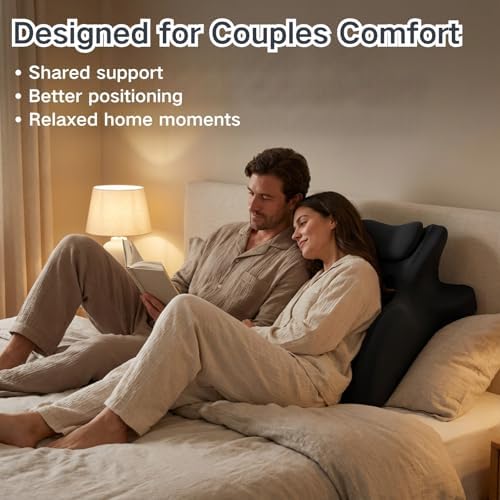Couples Pillow, 27° Ergonomic Memory Foam Wedge Pillow – Multi-Position Back & Lumbar Support For Sleeping, Reading & Relaxing(Black) - Image 5