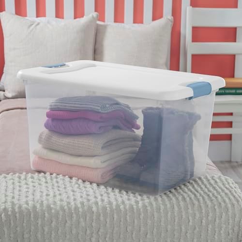 Sterilite 12 Pack Latching Box, Under Bed Storage Bins with Lids, Clear Plastic, 64 Quart - Heavy-Duty Organizing Containers for Closet, Bathroom, and Office | Heavy-Duty and Stackable Plastic Containers with Latches for Closet, Cabinet, Bedroom, Bathr... - Image 5