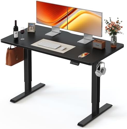 FEZIBO 55 x 24 Inchs Electric Standing Desk, Height Adjustable, Sit Stand Up, Computer Office Desk with Splice Board, Black Frame/Black Top by FEZIBO