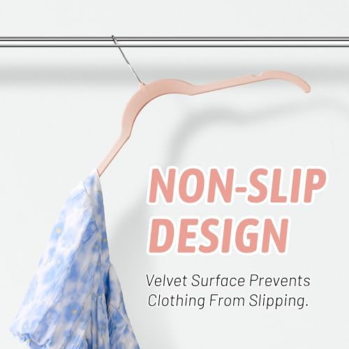 Sishynio Velvet Hangers 50 Pack, Non-Slip Slim Felt Clothes Hangers Pink | Space-Saving Closet Organization; Flocked Surface; 360° Swivel Hooks; For Shirts, Coats, Dresses, Blouses - Image 4