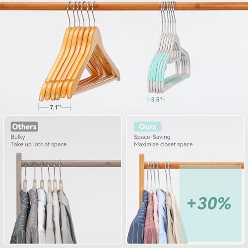 Tonswachic Pack of 50 Coat Hangers, Space-Saving Plastic Clothes Hangers, Non-Slip, 0.2 Inches Slim, 360° Swivel Silver Hook for Shirts, Pants, Suit & Wet/Dry Garments, Blue and White - Image 6