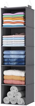 Lifewit Hanging Closet Organizer and Storage for Clothes 5 Tier | Portable, Foldable, Fabric, Top of Shelves with 2 Sturdy Hooks, Clothing Organization for Wardrobe, Dorm, Bedroom, Gray by Lifewit