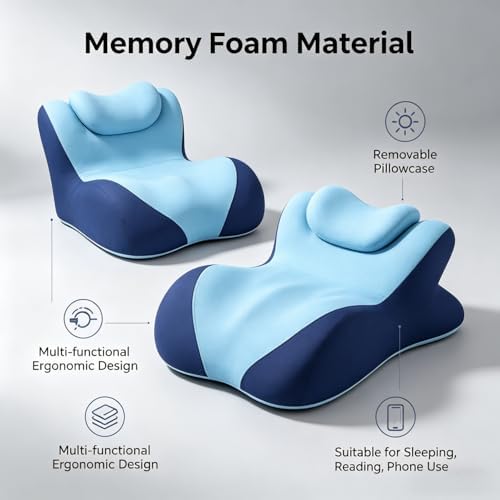 Wedge Pillow for Intimacy & Couples – Ergonomic Memory Foam for Bed, Support for Back Pain, Prone Sleeping & Reading – Breathable, Washable Cover, Blue - Image 3