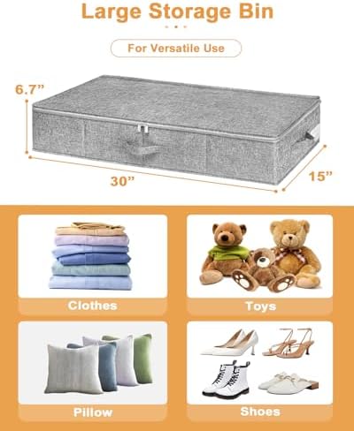 punemi 6.7 in High Under Bed Storage Containers with Zipper Lid, 3Pack,Grey | Clothes Storage Bags with 3 Handles & Zippered Lids, Stackable Design, for Clothes, Blankets & Shoes, Ideal for Closet - Image 5