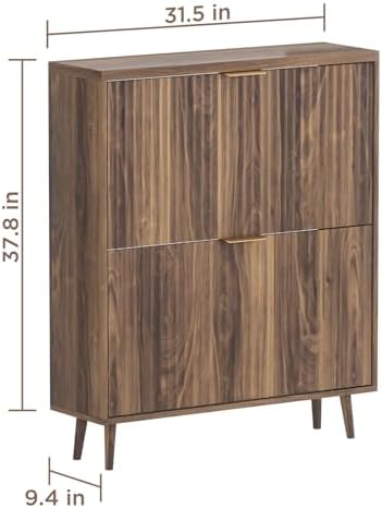 Shoe Cabinet Storage, Modern Freestanding Organizer with 2 Flip Drawers, Narrow Shoe Rack for Entryway, Walnut - Image 2