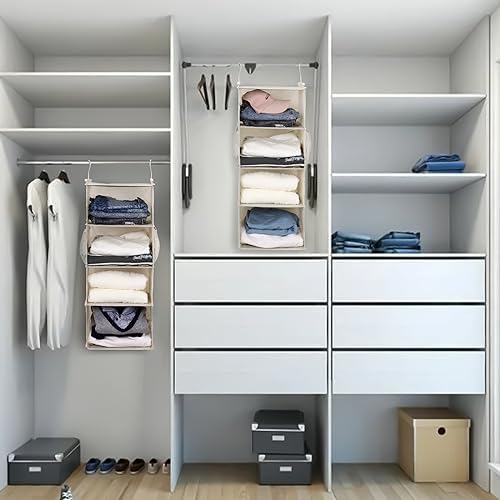 MAX Houser 4 Tier Shelf Hanging Closet Organizer, Closet Hanging Shelf with 2 Sturdy Hooks for Storage,2 Pack, Foldable (Beige) - Image 6