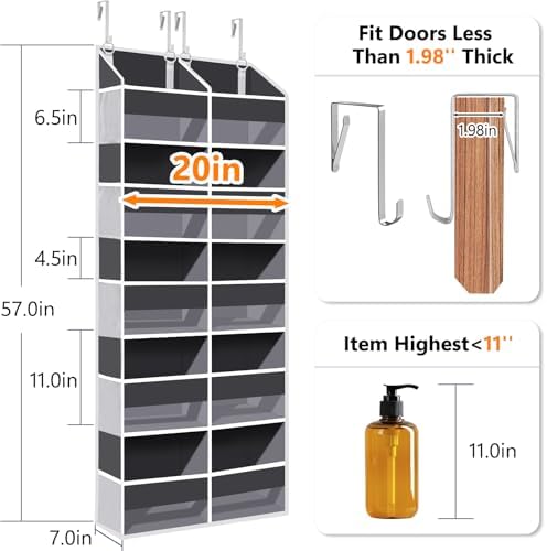 UVIAHOMI Heavy Duty Over The Door Organizer 5 Tiers, Extra Large Behind Door Storage of 10 Front & 10 Mesh Pockets, 80lb Weight Capacity, Hanging Doors Storage for Closet Bedroom Nursery, Dark Gray - Image 2