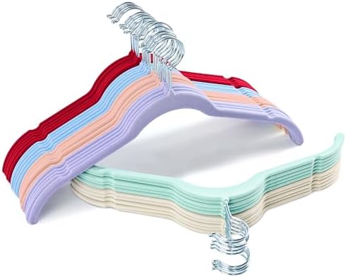 Sishynio Velvet Hangers 30 Pack, Non-Slip Slim Felt Hangers Colorful | Space-Saving Closet Organization; Flocked Surface; 360° Swivel Hooks; For Shirts, Coats, Dresses, Blouses by Sishynio