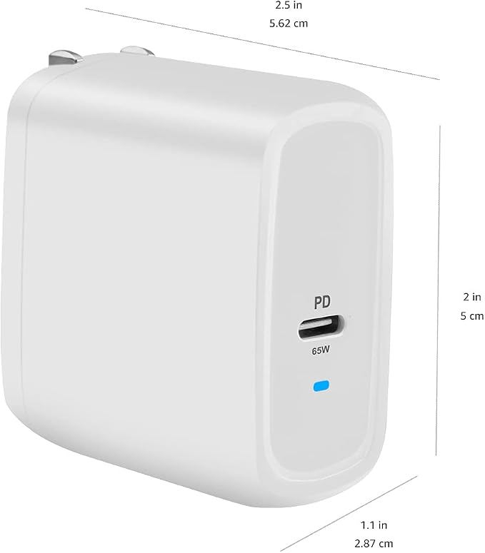 Amazon Basics 65W One-Port GaN USB-C Wall Charger with Power Delivery PD, Foldable Plug, Portable, Fast Charging for Laptops, Tablets & Phones, Non-PPS, White - Image 6