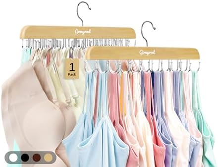 Gomyrod Tank Top Hanger, 1 Pack w/20 Hooks Bra Hanger for Closet Organizer | Premium Wood Space Saving Hanger, 360°Rotating Closet Organizers and Storage, Multi Hook Hanger for Dorm & Apartment by Gomyrod