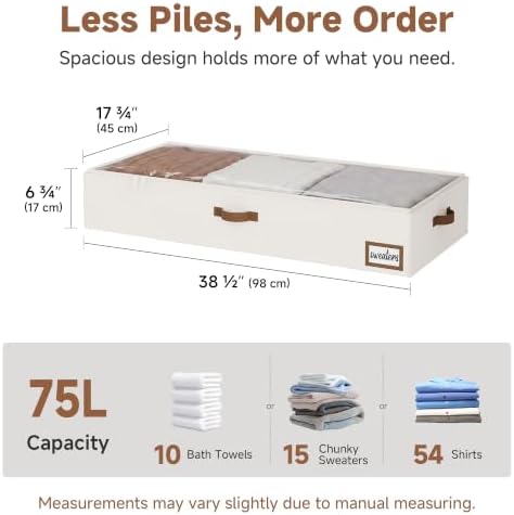 StorageWorks 7 Inch Low Profile Under Bed Storage Containers with Clear Lid | Reinforced Structure, Resists Sagging, Handles & Label Holder, Foldable Stackable Closet Storage for Clothes, Blankets, Toys - Image 2
