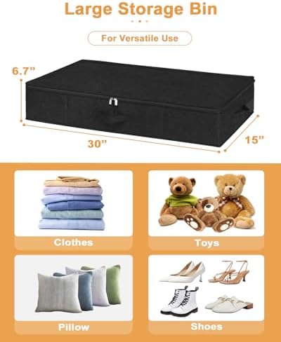 punemi 6.7 in Sturdy Under Bed Clothes Storage Containers, 2Pack, Black | Sturdy Ultra-Thick Fabric, with Zipper Lid & 3 Handles, Foldable Design, for Clothes, Blanket & Shoe Storage - Image 5