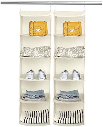 BrilliantJo 5 Shelves Hanging Closet Organizer, 2 Pack Hanging Storage with 6 Side Pockets for Clothes Shoes, 43"x12"x12"(Beige) - Image 6