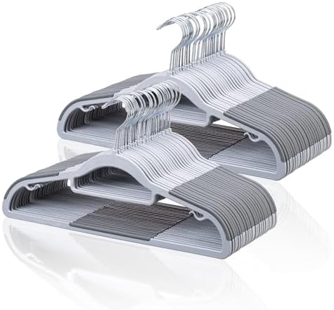 Tonswachic Pack of 50 Coat Hangers, Space-Saving Plastic Clothes Hangers, Non-Slip, 0.2 Inches Slim, 360° Swivel Silver Hook for Shirts, Pants & Wet/Dry Garments, Light and Dark Gray by TonswachicHangersSpaceSaver