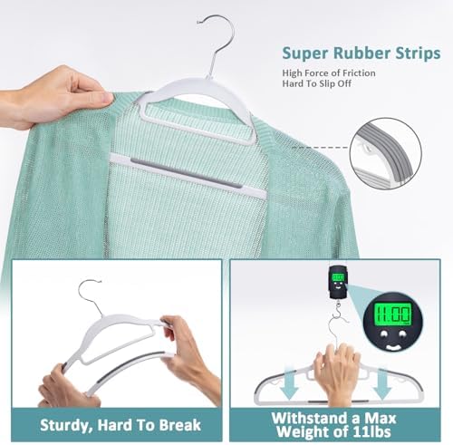 Tonswachic Pack of 30 Clothes Hangers, Space Saving Plastic Hangers, Non-Slip, 0.2 Inches Slim, 360° Swivel Silver Hook for Shirts, Pants & Wet/Dry Garments, White and Dark Gray - Image 4