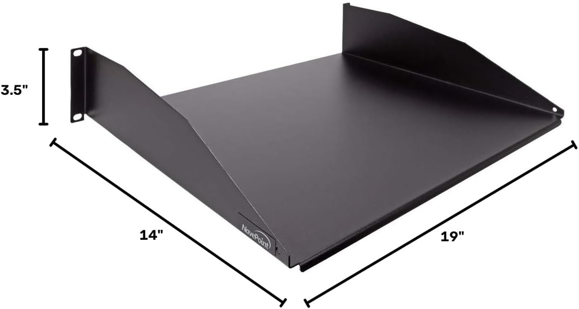 NavePoint 2U 19-Inch Rack Mount Cantilever Server Cabinet Shelf with Lip 14-Inches Deep Black - Image 2