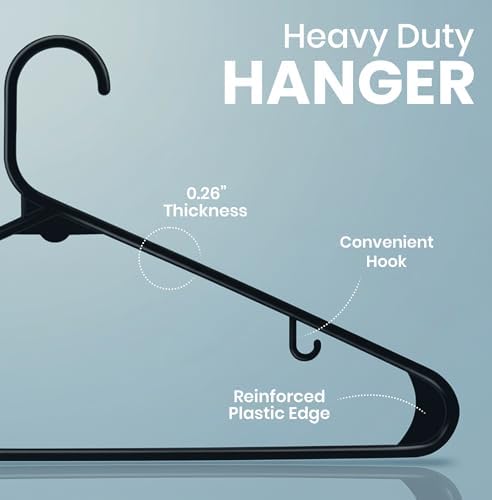Utopia Home Plastic Hangers 50 Pack – Built-in Strap Hooks Black | Space saving | Durable & strong | Closet organizer | Clothes hangers | Ideal for shirts, pants, skirts & coats - Image 2