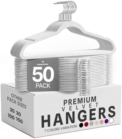 Utopia Home Velvet Hangers, White, 50 Pack | Luxury Non-Slip Slim Pant & Coat Hangers | Strong Space-Saving Clothes Hangers | 360° Swivel Hook by UTOPIAHOME