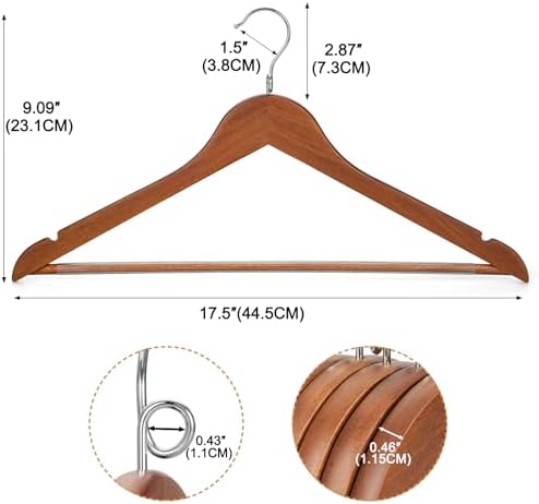 TOPIA HANGER Wooden Hangers 30 Pack, Space Saving Coat Hanger with 360° Swivel Cascading Loop Hook, Non Slip Pants Bar and Shoulder Notches for Camisole, Jacket, Suit (Walnut) -CT74WA30 - Image 2