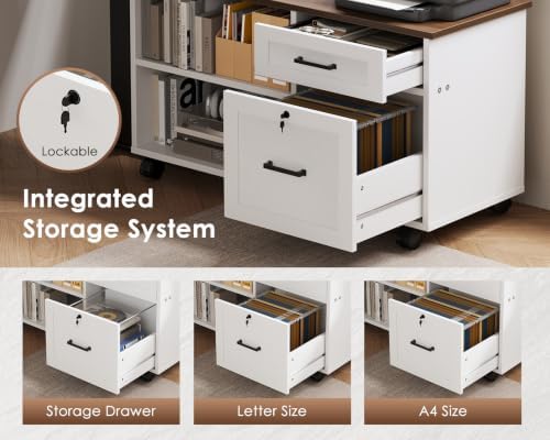 OffiGo 71" L Shaped Electric Standing Desk with Cabinet Sets, Walnut/White - Image 7