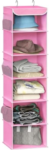 Simple Houseware 6 Shelf Hanging Closet Organizer, Pink | 360° Rotating Dual Hooks, Top Support Metal Frame, 6 Side Mesh Pockets by SimpleHouseware