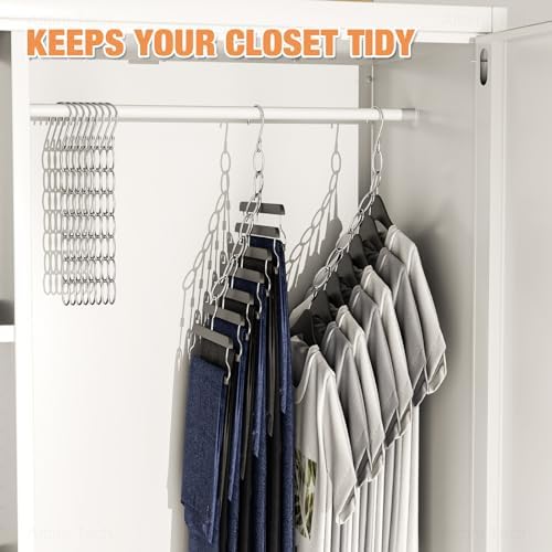 NiHome Space Saving Hangers 10-Pack, Metal Closet Organizer with Safety Cap | 7-Loop Retractable Design Chain Hanger for Compact Storage, Ideal for Travel,Dorm & Office, Wrinkle-Reducing for All Garments - Image 4