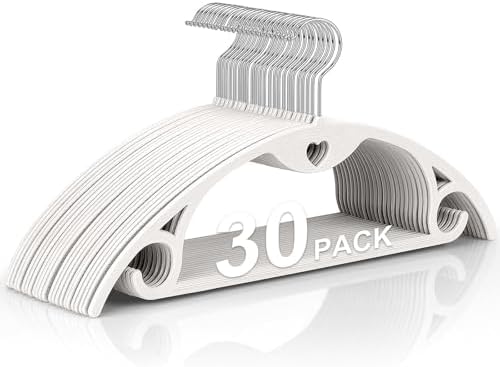 Plastic Hangers White Clothes Hanger 30 Pack | No Shoulder Bumps, 360°Swivel Hook, Thin, Space Saving for Closet, Fit for Suits Pants Heavy Duty Adult Coat Shirt Dress by TARANCH