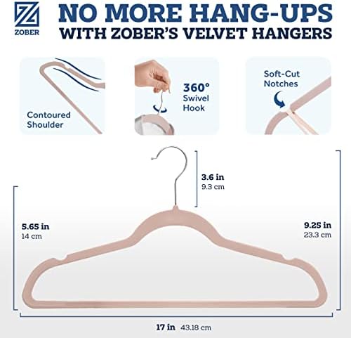 Zober Blush Velvet Hangers 50 Pack, Slim Non Slip Clothes Hangers | Slim velvet hangers with pants bar, felt hangers, flocked hangers, non slip hangers, coat hangers for suits, shirt hangers - Image 3