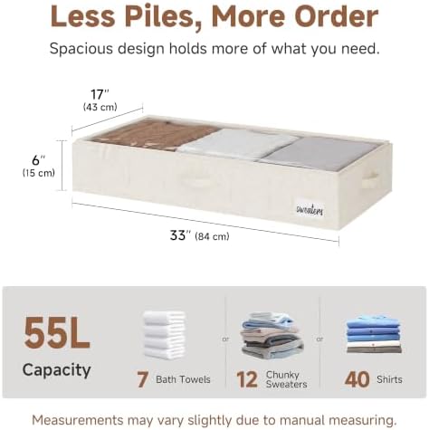 StorageWorks 6 Inch Low Profile Under Bed Storage Containers with Clear Lid | Reinforced Structure, Resists Sagging, Handles & Label Holder, Foldable Stackable Closet Storage for Clothes, Blankets, Toys - Image 2