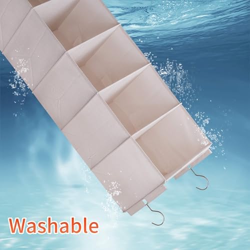 Large Hanging Sweater Organizer for Closet,Collapsible 6-Shelf Hanging Closet Shelves with Drawers, Washable (Beige -5 Shelf-2 d) - Image 6