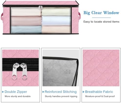 HomeHacks 10-Pack Clothes Organizer Storage Bags, 35L Storage Bins, Pink | Foldable Storage Box Container with Zippers, Clear Window, Reinforced Handles for Closet, Dorm, Pillows, Bedding, Sweater - Image 4