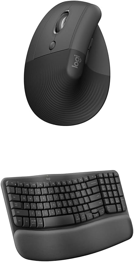 Logitech Wave Keys Wireless Ergonomic Keyboard with Cushioned Palm Rest for Multi-OS, Windows/Mac + Lift Vertical Ergonomic Mouse, Windows/macOS/iPadOS, Laptop, PC - Graphite by Unknown