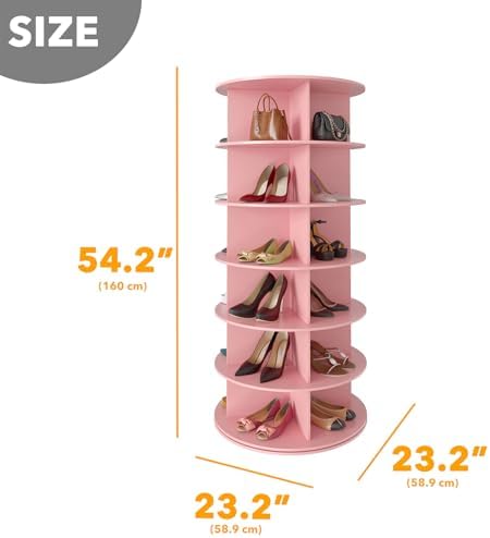 SpaceAid 6 Tier Rotating Shoe Rack Tower, Spinning Shoe Display Lazy Susan, Revolving 360 Shoe Rack Storage Round Carousel, Vertical Handbag Rotate Shoes Closet Organization (6-Tier Pink) - Image 2